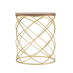 English Elm Christopher Knight Home® - Golden Side table with MDF Top & Gold Metal Birdcage Frame, 17"x17"x20.5" Modern No-Assembly Accent Piece N770P234470G