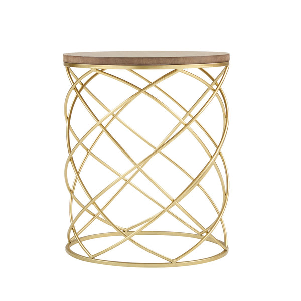 English Elm Christopher Knight Home® - Golden Side table with MDF Top & Gold Metal Birdcage Frame, 17"x17"x20.5" Modern No-Assembly Accent Piece N770P234470G