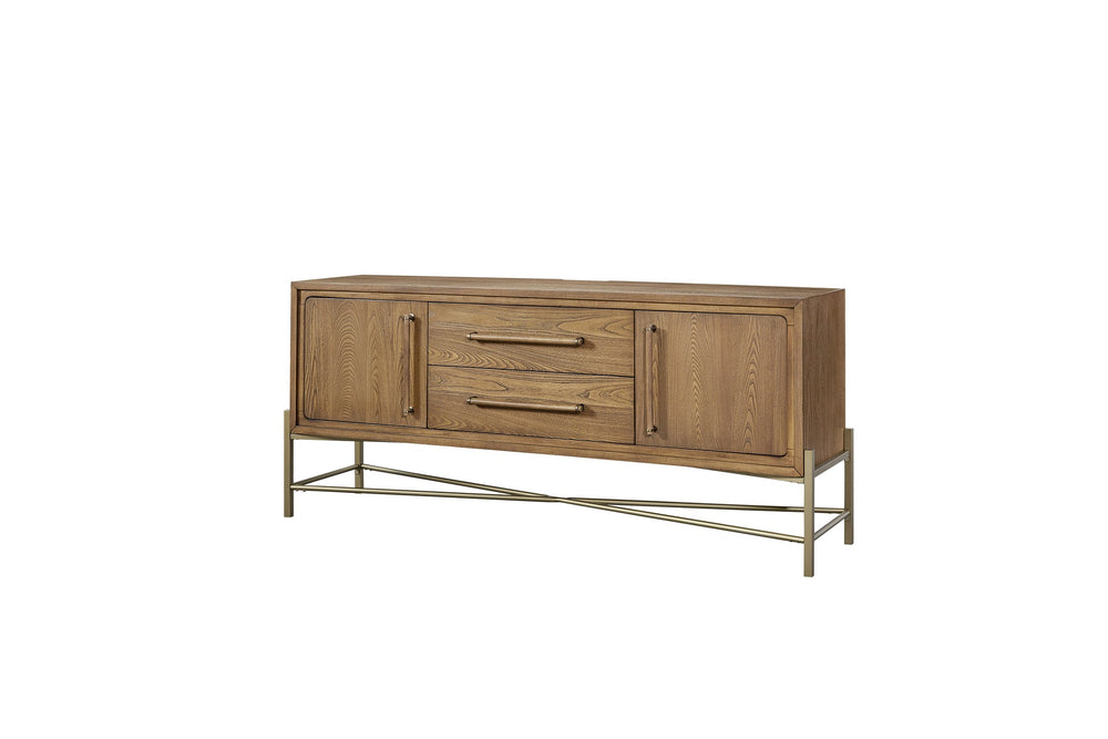 English Elm Metal Base Latte Sideboard with USB Charging Ports, Elm Veneer Finish, Solid Wood & MDF Storage Elegance B2699P238657
