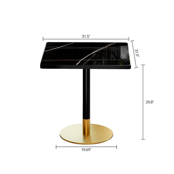 English Elm Square Bistro Pedestal Dining Table Faux Marble Top Tulip Base for Small Spaces Black+Gold W3316P457301