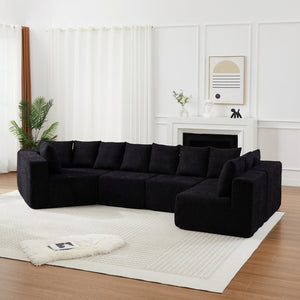 English Elm [video]151.6-inch Modular Chenille Sectional with Deep Seats and Chaise for Open Living Spaces Black W3505S00059