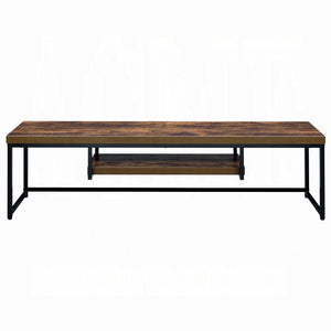 English Elm Industrial TV Stand with Metal Frame and Weathered Finish, 59" Rustic Shelf Console for Living Room Black,Oak 18.5 L x 62.5 W x 4.5 H B2741P334824