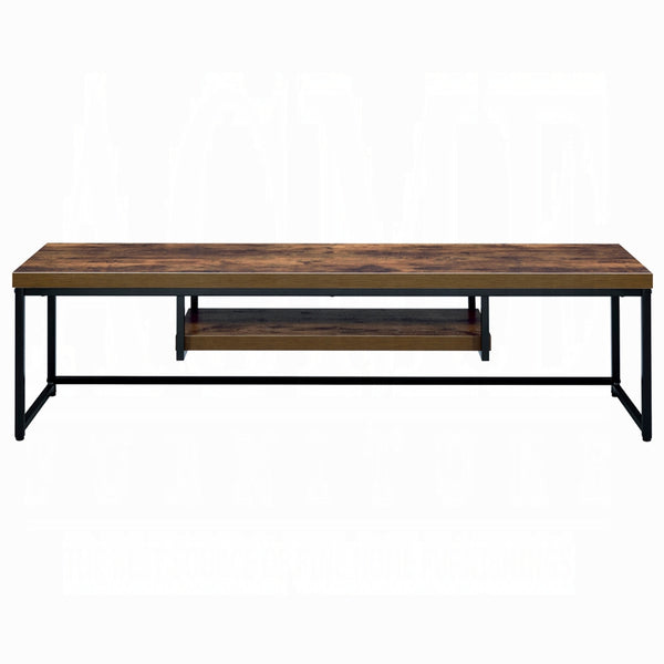 English Elm Industrial TV Stand with Metal Frame and Weathered Finish, 59" Rustic Shelf Console for Living Room Black,Oak 18.5 L x 62.5 W x 4.5 H B2741P334824
