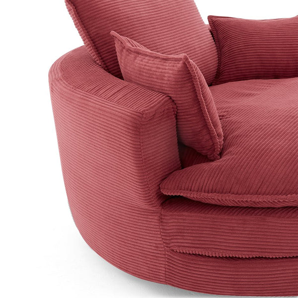 English Elm 360° Oversized Swivel Lounge Chair with 38" Deep Seat Dual-Layer Cushion Corduroy Accent Pillows Red N719S002100J