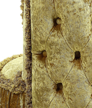 English Elm Gold Rococo Vanity Stool with Button-Tufted Back, Ornate Carvings, Gold Finish, Plush Upholstery B062P215391