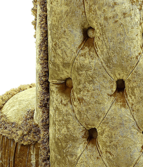 English Elm Gold Rococo Vanity Stool with Button-Tufted Back, Ornate Carvings, Gold Finish, Plush Upholstery B062P215391