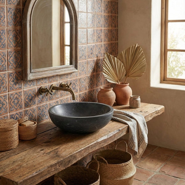 English Elm Luxury Solid Natural Marble Vessel Sink Round Matte Stone Basin Above Counter Vanity W1696P408023