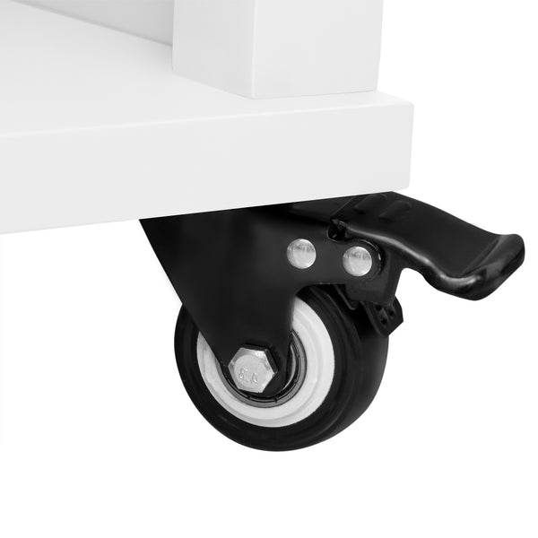 English Elm K&K 47 Inch Kitchen Island with Extendable Dining Table, Rolling Storage Cabinet, Built-In Power White N707P215327W