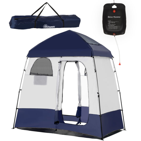 English Elm Outsunny Two Room Pop up Camping Shower Enclosure with Solar Bag and Waterproof Taffeta Walls W2225P200643
