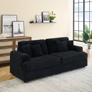 English Elm 79.3 Corduroy Sofa 3-Seater with 4 Toss Pillows, Pink Upholstery, Solid Wood Frame, Plush Support Black W1658S00072