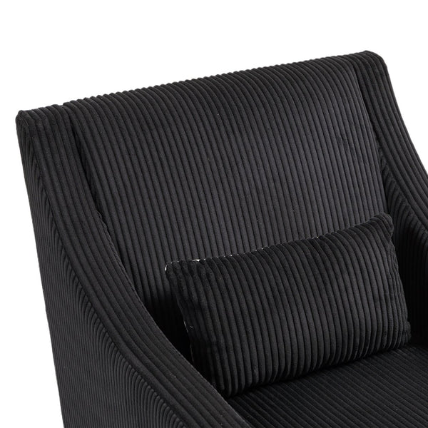 English Elm COOLMORE Modern Accent Chair with Plush Corduroy Upholstery, Solid Wood Frame and Two Pillows Black W395P195364