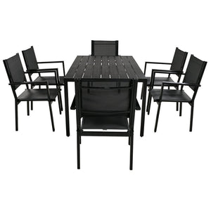 English Elm U-Style Steel Outdoor Table and Chair Set for Patio Balcony Backyard — Durable 7-Piece, Heavy-Duty Seats Black WY000401AAB