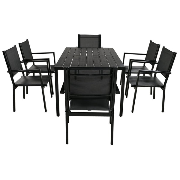 English Elm U-Style Steel Outdoor Table and Chair Set for Patio Balcony Backyard — Durable 7-Piece, Heavy-Duty Seats Black WY000401AAB