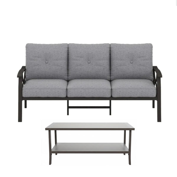 English Elm 5-piece Outdoor Conversation Set with Steel Frame Weather Resistant Cushions Patio Seating Gray B082S00128