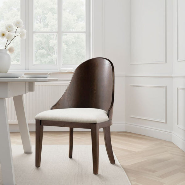 English Elm Mordy Upholstered Dining Chair Set Curved Panel Back Walnut Wood Frame Transitional B056P416969