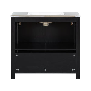 English Elm 36" Bathroom Vanity Organizer with Ceramic Sink, Solid Wood Distressed Finish, Hand-Painted Charm and Ample Storage Espresso N729P255666P