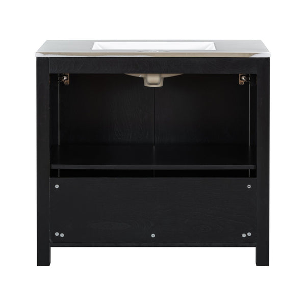 English Elm Modern 48 Inch Freestanding Bathroom Vanity Dual Ceramic Sinks Soft Close Gold Handles N729P000004P