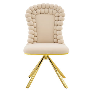 English Elm Set of 2 Sculptural Bubble Back Velvet Dining Chairs with Electroplated Metal Legs Beige,Gold W1512P491562