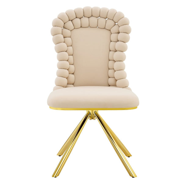 English Elm Set of 2 Sculptural Bubble Back Velvet Dining Chairs with Electroplated Metal Legs Beige,Gold W1512P491562
