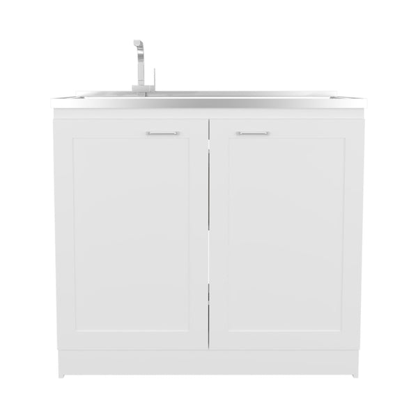 English Elm Montello White Utility Sink with Open Shelves for Laundry Mudroom Workspace B092S00281