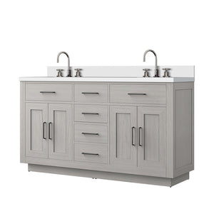 English Elm White Oak Double Bath Vanity 60 in W x 22 in D with Cultured Marble Top, Chrome Faucets, Soft-Close Cabinets B2731P257766