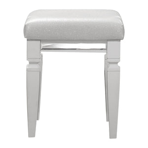 English Elm Modern Glam Vanity Stool Mirrored Frame Faux Leather White Seat Metallic Trim Stylish Bedroom Accent, 15.75x15.75x19.5" B011P365574