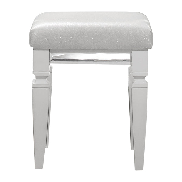 English Elm Modern Glam Vanity Stool Mirrored Frame Faux Leather White Seat Metallic Trim Stylish Bedroom Accent, 15.75x15.75x19.5" B011P365574