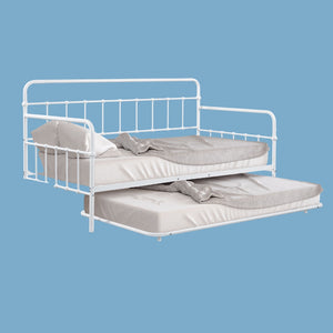 English Elm Contemporary Full-Size Metal Bed Frame with Minimalist Design, Lightweight, Foundation-Free Ease White 16 L x 78 W x 8 H B2741P364825