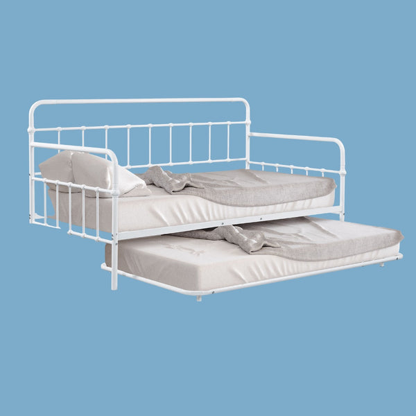 English Elm Contemporary Full-Size Metal Bed Frame with Minimalist Design, Lightweight, Foundation-Free Ease White 16 L x 78 W x 8 H B2741P364825