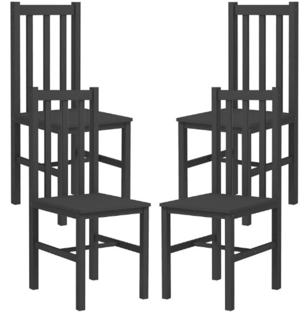 English Elm Set of 4 Solid Pine Dining Chairs with Slatted High Back for Farmhouse Kitchens T3971P429494