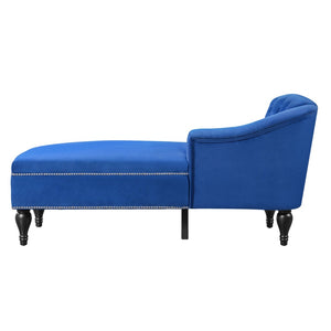 English Elm 58'' Velvet Chaise Lounge Tufted Right Arm Sleeper with Nailhead Trim Turned Wood Legs N723P431292C