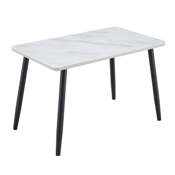 English Elm Modern Marble Look Tempered Glass Dining Table Seats Six with Tapered Black Metal Legs W1151S04621