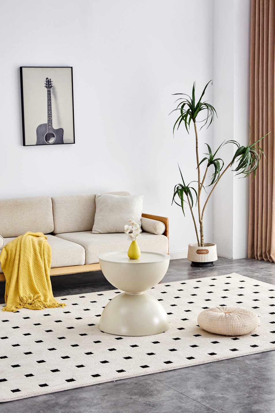 English Elm Milk White Marble-Look Round Coffee Table With Movable Top & Integrated Cat Bed For Stylish Living W370P170340