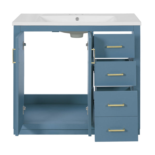 English Elm 36'' Bathroom Vanity with Ceramic Sink Combo Solid Wood Frame Soft-Closing Drawers Ample Storage Elegance Indigo N710P243327M