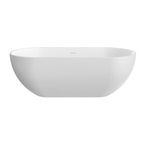 English Elm 63 Inch Stone Resin Freestanding Bathtub Oval Matte White Seamless Soaking Basin W1613P427471