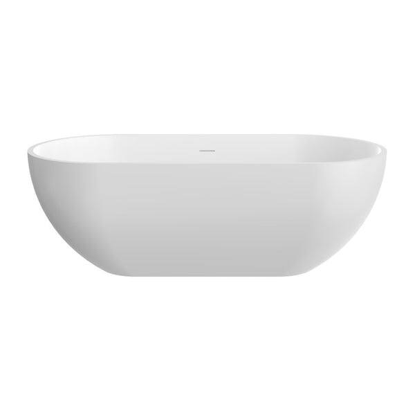 English Elm 63 Inch Stone Resin Freestanding Bathtub Oval Matte White Seamless Soaking Basin W1613P427471