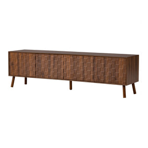 English Elm 70 Inch Fluted Entertainment Center Walnut Finish Solid Wood Legs Soft Close Storage N710P372582P