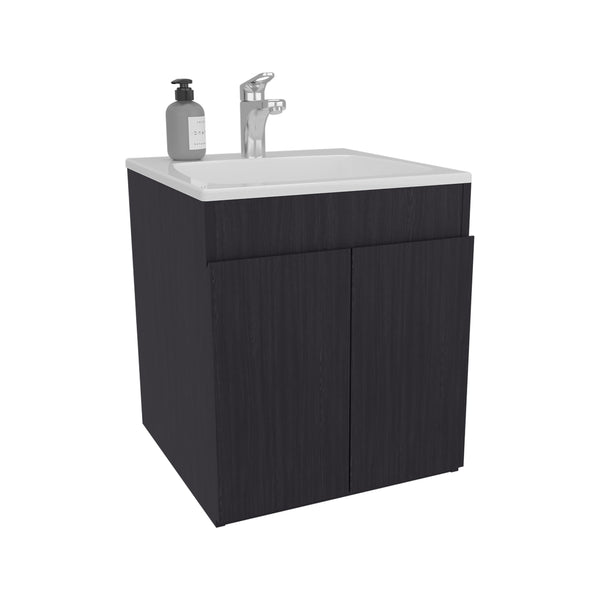 English Elm Bathroom Compact Vanity Cabinet 20.8" H – Engineered Wood Two-Door Storage, Modern Space-Saver Black 24.8 L x 22.83 W x 11.81 H B097P395872