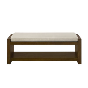 English Elm 47" Accent Bench with Lower Shelf Shoe Rack, Removable Padded Cushion, Modern Entryway Seating with Storage and Raised Sides for Stability Beige W2186P292100
