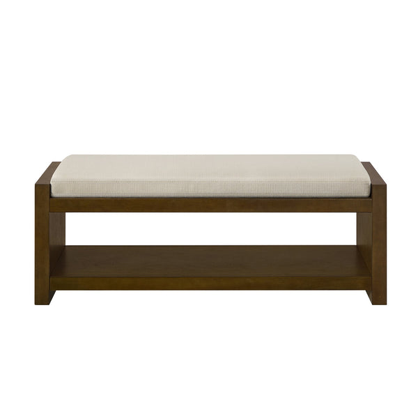 English Elm 47" Accent Bench with Lower Shelf Shoe Rack, Removable Padded Cushion, Modern Entryway Seating with Storage and Raised Sides for Stability Beige W2186P292100