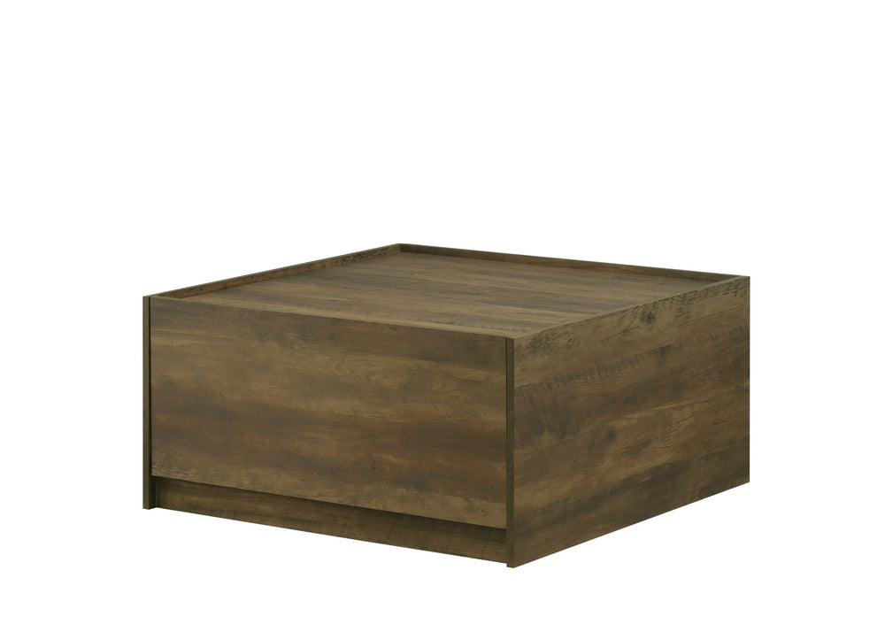 English Elm Travon Oak Finish Modern Square Coffee Table with Raised Lip Top, 2 Handleless Drawers for Storage B061P236762