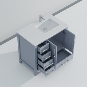 English Elm Dark Grey Bath Vanity With Cultured Marble Top, Chrome Faucet & Ample Storage For Modern Bathrooms B2731P259036