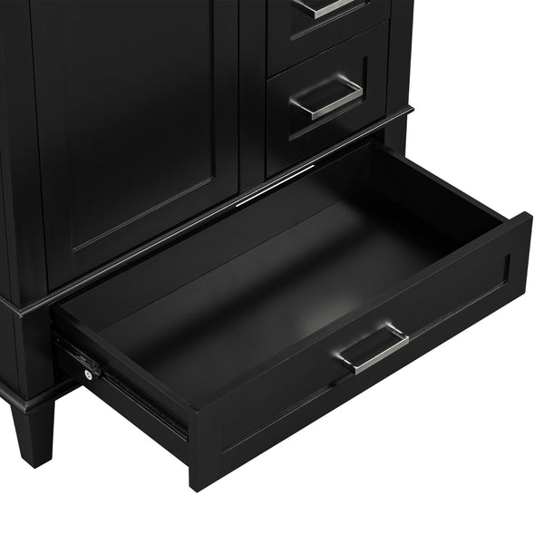 English Elm 30" Modern Bathroom Vanity with Solid Wood Frame, 3 Soft-Close Drawers and Ceramic Sink, Sleek Design Black N729P170557B