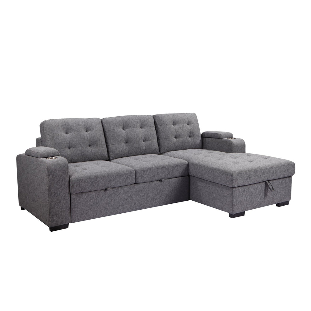 English Elm Living L-Shaped Sleeper Sofa Lounger with Storage Chaise, Convertible Sectional Bed, Durable Frame Grey 59 L x 35 W x 17 H B2741S00007