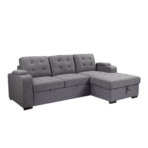 English Elm Living L-Shaped Sleeper Sofa Lounger with Storage Chaise, Convertible Sectional Bed, Durable Frame Grey 59 L x 35 W x 17 H B2741S00007