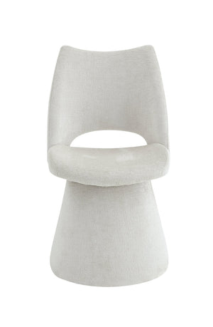 English Elm Modern Chenille Linen Accent Chair Sculptural Hollow Back Swivel Seat for Dining Vanity Off White W3493P452649
