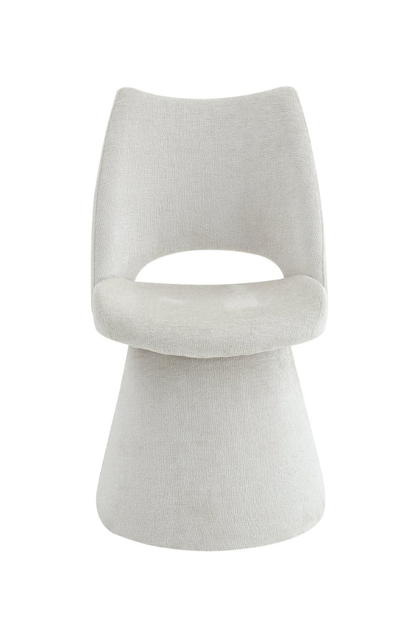 English Elm Modern Chenille Linen Accent Chair Sculptural Hollow Back Swivel Seat for Dining Vanity Off White W3493P452649