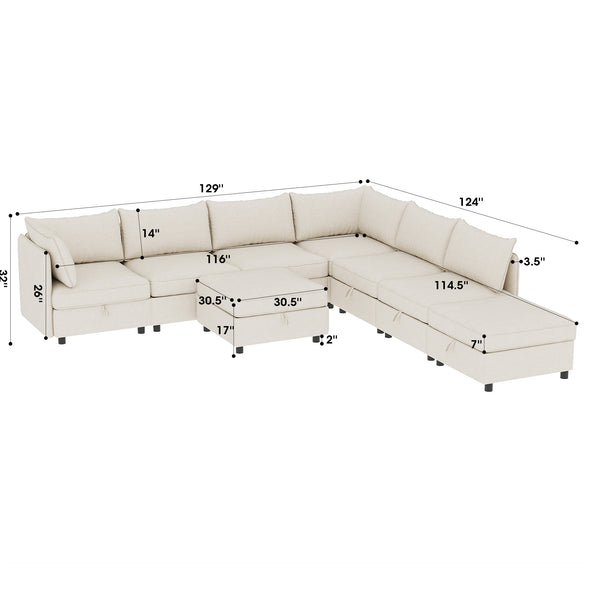 English Elm Modular Chenille Sectional Sofa with Storage & Sleeper Function, Convertible Seats, Beige Comfort W680S00026