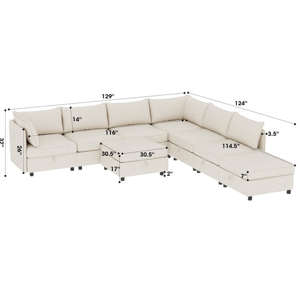 English Elm Modular Fabric Sectional Sofa with Under Seat Storage and Sleeper for Living Room W680S00133