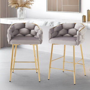English Elm Christopher Knight Home® - 28'' Velvet Counter Stools Set of 2 with Gold Iron Frame, Plush Back & Footrest for Kitchen Grey N780P199861G